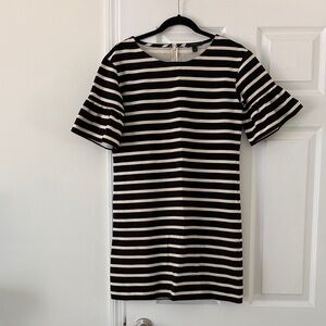 J. Crew Black and White Striped Ruffle Sleeve Mini Dress